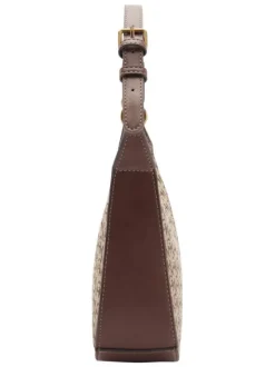 Sac à main porté épaule brun imprimé avec une fermeture zippée