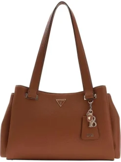 Sac à main porté épaule camel aspect grainé pourvu de deux anses plates