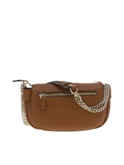 Sac à main porté épaule de couleur camel avec anse décor chainette