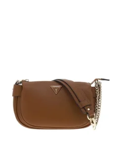 Sac à main porté épaule de couleur camel avec anse décor chainette