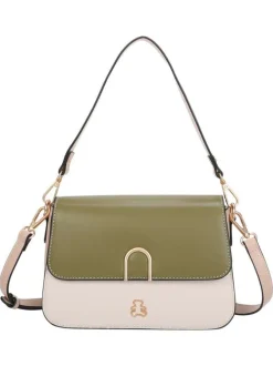 Sac à main porté épaule kaki uni avec une petite poche zippée à l'arrière