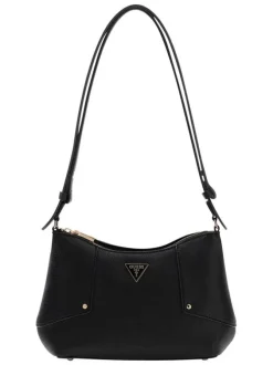 Sac à main à porté épaule noir en maille grainée pourvu d'une fermeture zippée