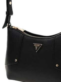 Sac à main à porté épaule noir en maille grainée pourvu d'une fermeture zippée