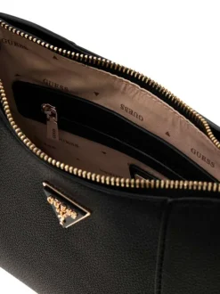 Sac à main à porté épaule noir en maille grainée pourvu d'une fermeture zippée