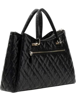 Sac à main porté épaule noir matelassé orné d'un motif monogramme