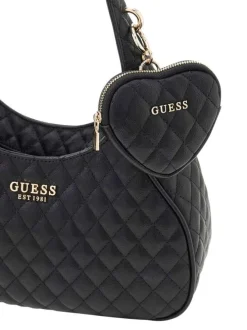Sac à main porté épaule noir matelassé pourvu d'un porte-monnaie
