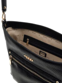 Sac à main porté épaule noir pourvu d'une anse plate amovible et réglable
