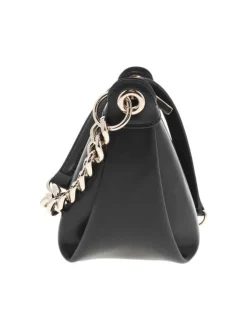 Sac à main porté épaule noir uni avec anse en chaine dorée et zip