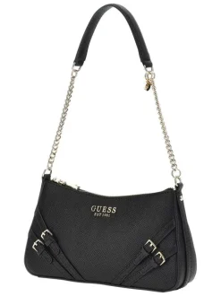 Sac à main porté épaule noir uni avec des boucles à ardillon décoratives