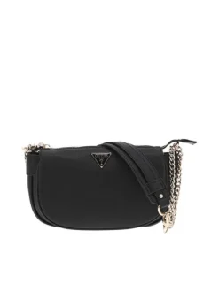 Sac à main porté épaule noir uni avec fermeture zippée et logo de la marque