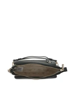 Sac à main porté épaule noir uni avec fermeture zippée et logo de la marque