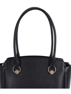 Sac à main porté épaule noir uni en simili-cuir avec fermeture zippée