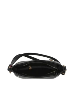 Sac à main porté épaule noir uni grainé avec liseré doré et marque dorée
