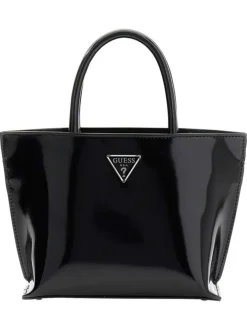 Sac à main porté épaule noir verni pourvu d'une bandoulière amovible et réglable