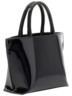 Sac à main porté épaule noir verni pourvu d'une bandoulière amovible et réglable