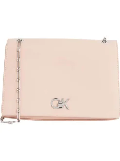 Sac à main porté épaule rose uni avec bandoulière en chaîne et le logo