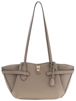 Sac à main porté épaule taupe aspect grainé pourvu de fines anses plates