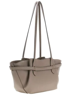 Sac à main porté épaule taupe aspect grainé pourvu de fines anses plates