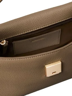 Sac à main porté épaule taupe uni avec une bandoulière ajustable