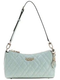 Sac à main porté épaule vert d'eau matelassé orné d'un motif monogramme