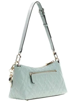 Sac à main porté épaule vert d'eau matelassé orné d'un motif monogramme