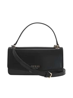 Sac à main rectangulaire noir uni lisse avec une anse et une bandoulière