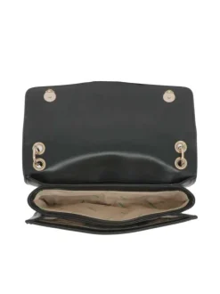 Sac à main rectangulaire noir uni lisse avec une anse et une bandoulière