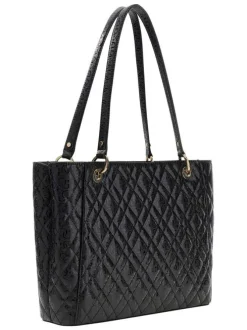 Sac à main shopping noir matelassé orné d'un motif monogramme
