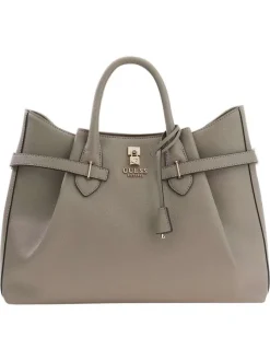 Sac à main taupe aspect grainé pourvu d'une bandoulière amovible et réglable