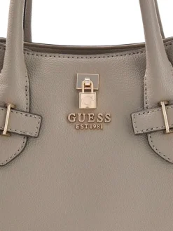 Sac à main taupe aspect grainé pourvu d'une bandoulière amovible et réglable