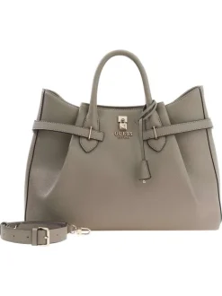 Sac à main taupe aspect grainé pourvu d'une bandoulière amovible et réglable
