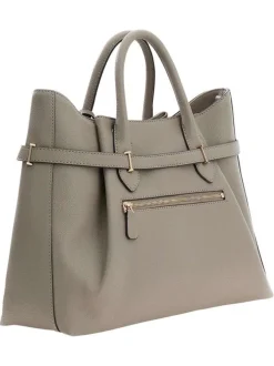 Sac à main taupe aspect grainé pourvu d'une bandoulière amovible et réglable