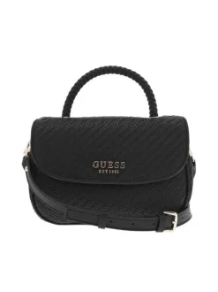 Sac à main tressé noir avec détails dorés et bandoulière amovible