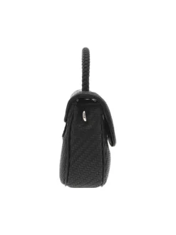 Sac à main tressé noir avec détails dorés et bandoulière amovible