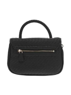 Sac à main tressé noir avec détails dorés et bandoulière amovible