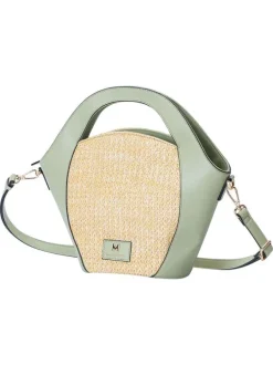 Sac à main vert d'eau et maille effet osier muni de 2 anses et d'une bandoulière