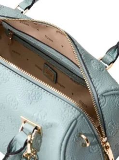 Sac à main vert d'eau forme bowling pourvu d'un motif monogramme embossé