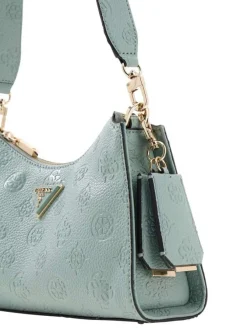 Sac à main vert d'eau à motif monogramme embossé pourvu d'une anse amovible