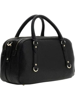Sac noir aspect grainé forme bowling pourvu d'une bandoulière amovible