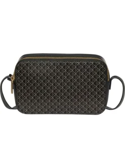Sac noir avec des motifs monogramme taupe muni d'une bandoulière