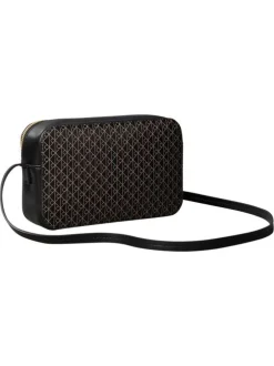 Sac noir avec des motifs monogramme taupe muni d'une bandoulière