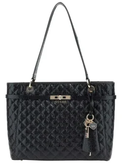 Sac noir monogramme effet matelassé à fermeture zippée avec des boutons