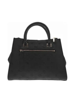 Sac noir porte-mains et bandoulière avec des gravures du logo de la marque