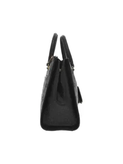 Sac noir porte-mains et bandoulière avec des gravures du logo de la marque
