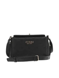Sac noir porté épaule avec motif monogrammes et détails dorés