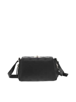 Sac noir porté épaule avec motif monogrammes et détails dorés