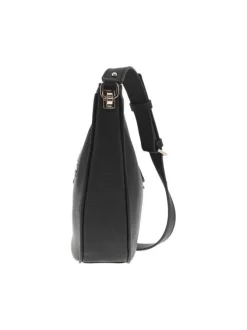 Sac noir à porté épaule forme banane avec détails dorés et bandoulière réglable