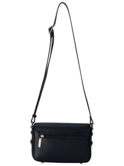 Sac noir uni avec une bandoulière réglable et des boutons noirs