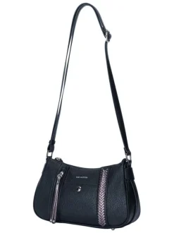 Sac noir uni avec une bandoulière réglable et une fermeture à zip