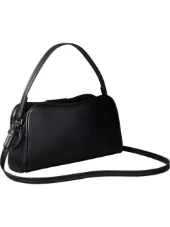 Sac noir uni avec un revêtement lisse muni d'une anse et d'une bandoulière